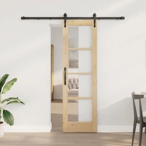 vidaXL Ușă glisantă natural 61 x 198, 5 cm Lemn masiv de pin și sticlă imagine