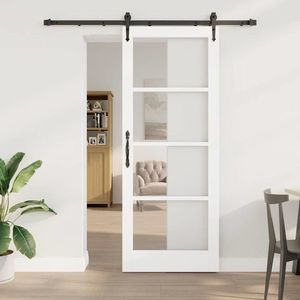 vidaXL Ușă glisantă Alb 83 x 211 cm Lemn masiv de pin și sticlă imagine