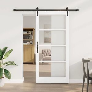 vidaXL Ușă glisantă Alb 93 x 202 cm Lemn masiv de pin și sticlă imagine