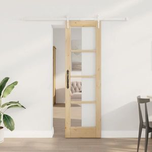 vidaXL Ușă glisantă natural 61 x 198, 5 cm Lemn masiv de pin și sticlă imagine