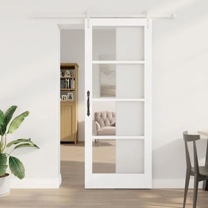 vidaXL Ușă glisantă Alb 83 x 211 cm Lemn masiv de pin și sticlă imagine