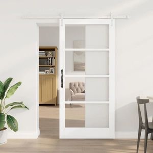 vidaXL Ușă glisantă Alb 93 x 202 cm Lemn masiv de pin și sticlă imagine