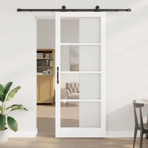vidaXL Ușă glisantă ORKDAL Alb 93 x 232 cm Lemn masiv de pin și sticlă imagine