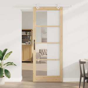 vidaXL Ușă glisantă natural 93 x 232 cm Lemn masiv de pin și sticlă imagine