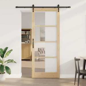 vidaXL Ușă glisantă natural 93 x 232 cm Lemn masiv de pin și sticlă imagine