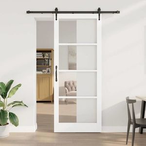 vidaXL Ușă glisantă Alb 93 x 232 cm Lemn masiv de pin și sticlă imagine