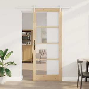 vidaXL Ușă glisantă natural 93 x 232 cm Lemn masiv de pin și sticlă imagine