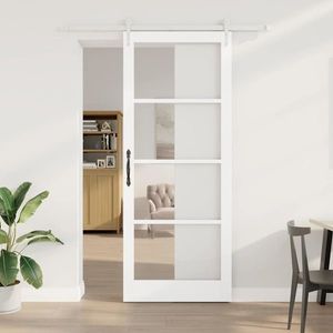 vidaXL Ușă glisantă Alb 93 x 232 cm Lemn masiv de pin și sticlă imagine