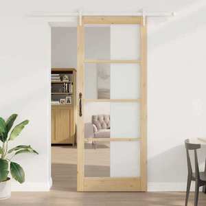 vidaXL Ușă glisantă natural 93 x 232 cm Lemn masiv de pin și sticlă imagine
