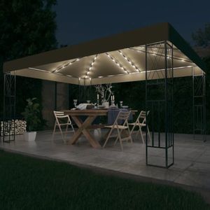 vidaXL Pavilion cu șiruri de lumini LED, gri taupe, 3x4 m, țesătură imagine