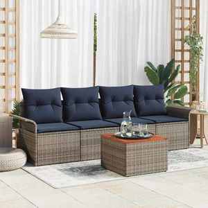vidaXL Set de canapele pentru grădină cu pernă 5 pcs Gri poliratan imagine