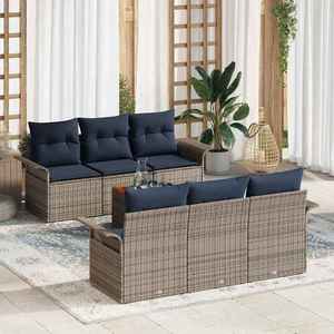 vidaXL Set de canapele pentru grădină cu pernă 7 pcs Gri poliratan imagine