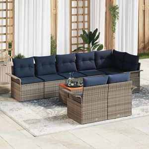 vidaXL Set de canapele pentru grădină cu pernă 9 pcs Gri poliratan imagine