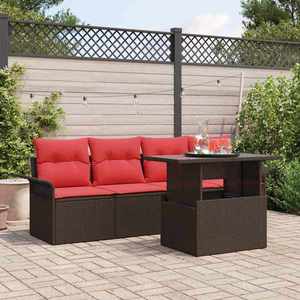vidaXL Set de canapele pentru grădină cu pernă 5 pcs Maro poliratan imagine