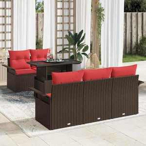 vidaXL Set de canapele pentru grădină cu pernă 6 pcs Maro poliratan imagine