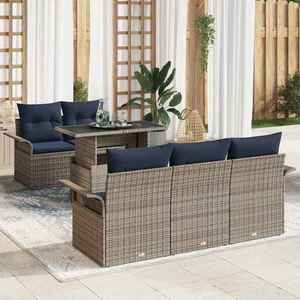vidaXL Set de canapele pentru grădină cu pernă 6 pcs Gri poliratan imagine