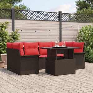 vidaXL Set de canapele pentru grădină cu pernă 7 pcs Maro poliratan imagine