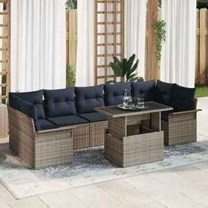 vidaXL Set de canapele pentru grădină cu pernă 8 pcs Gri poliratan imagine