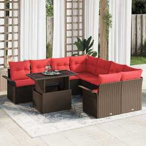 vidaXL Set de canapele pentru grădină cu pernă 9 pcs Maro Rattan poli imagine