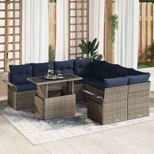 vidaXL Set de canapele pentru grădină cu pernă 9 pcs Gri Rattan poli imagine