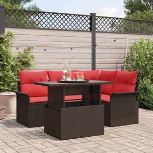 vidaXL Set de canapele pentru grădină cu pernă 5 pcs Maro poliratan imagine