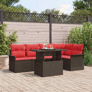 vidaXL Set de canapele pentru grădină cu pernă 6 pcs Maro Rattan poli imagine