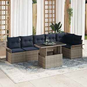 vidaXL Set de canapele pentru grădină cu pernă 7 pcs Gri Rattan poli imagine