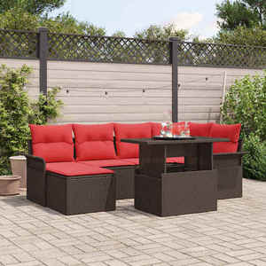 vidaXL Set de canapele pentru grădină cu pernă 7 pcs Maro poliratan imagine