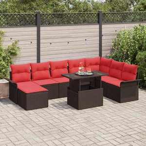 vidaXL Set de canapele pentru grădină cu pernă 9 pcs Maro Rattan poli imagine