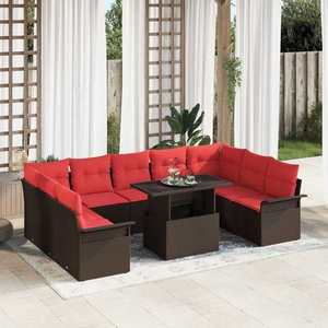 vidaXL Set de canapele pentru grădină cu pernă 10 pcs Maro Rattan poli imagine