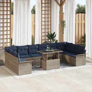 vidaXL Set de canapele pentru grădină cu pernă 11 pcs Gri Rattan poli imagine