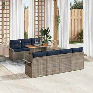 vidaXL Set de canapele pentru grădină cu pernă 8 pcs gri și bleumarin imagine