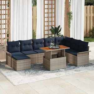 vidaXL Set de canapele pentru grădină cu pernă 9 pcs gri și bleumarin imagine