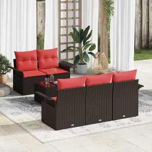 vidaXL Set de canapele pentru grădină cu pernă 6 pcs Maro poliratan imagine