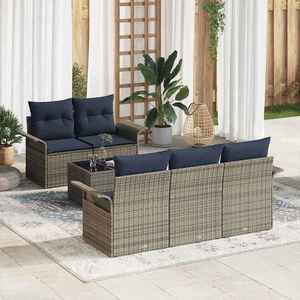 vidaXL Set de canapele pentru grădină cu pernă 6 pcs Gri poliratan imagine