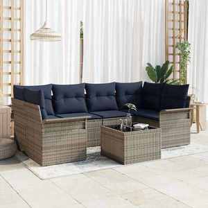 vidaXL Set de canapele pentru grădină cu pernă 7 pcs Gri poliratan imagine