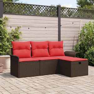 vidaXL Set de canapele pentru grădină 4 pcs Maro și roșu poliratan imagine