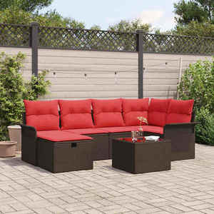 vidaXL Set de canapele pentru grădină 7 pcs Maro și roșu poliratan imagine