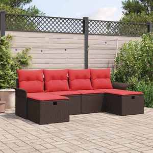 vidaXL Set de canapele pentru grădină 6 pcs Maro și roșu poliratan imagine