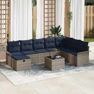 vidaXL Set de canapele pentru grădină 9 pcs Gri și bleumarin poliratan imagine