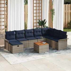 vidaXL Set de canapele pentru grădină cu pernă 9 pcs Gri poliratan imagine