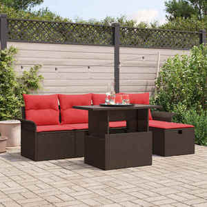 vidaXL Set de canapele pentru grădină cu pernă 6 pcs Maro Rattan poli imagine