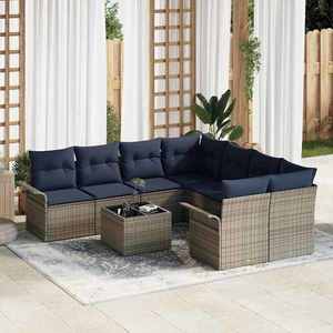 vidaXL Set de canapele pentru grădină 9 pcs Gri și albastru marin imagine