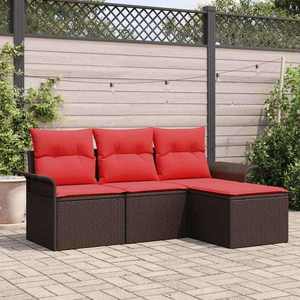 vidaXL Set de canapele pentru grădină cu pernă 4 pcs Maro poliratan imagine