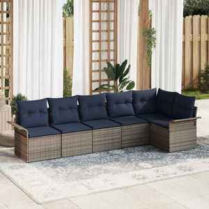 vidaXL Set de canapele pentru grădină cu pernă 6 pcs Gri poliratan imagine