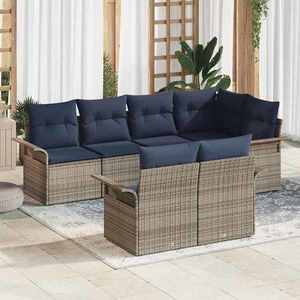vidaXL Set de canapele pentru grădină cu pernă 7 pcs Gri poliratan imagine
