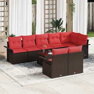 vidaXL Set de canapele pentru grădină cu pernă 9 pcs Maro poliratan imagine