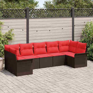 vidaXL Set de canapele pentru grădină cu pernă 7 pcs Maro Rattan poli imagine