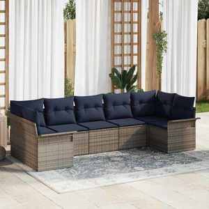 vidaXL Set de canapele pentru grădină cu pernă 7 pcs Gri Rattan poli imagine