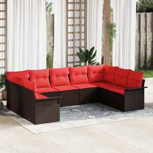 vidaXL Set de canapele pentru grădină cu pernă 9 pcs Maro poliratan imagine